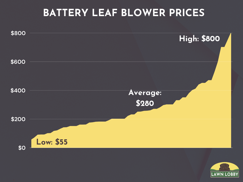 Cost of cordless electric leaf blowers: Low: $55, High: $800, Average: $315, Standard: $140 - $450